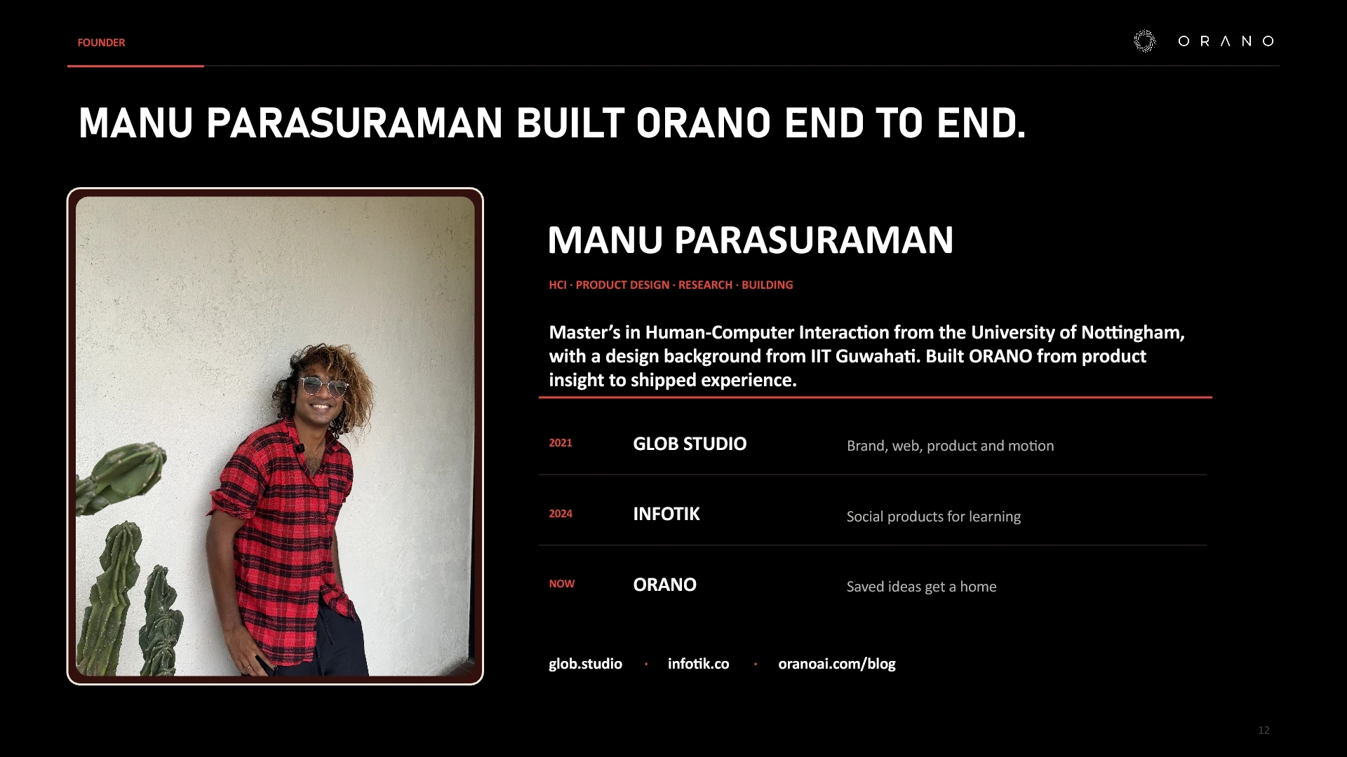 Founder: Manu Parasuraman builds ORANO from product insight through shipped product