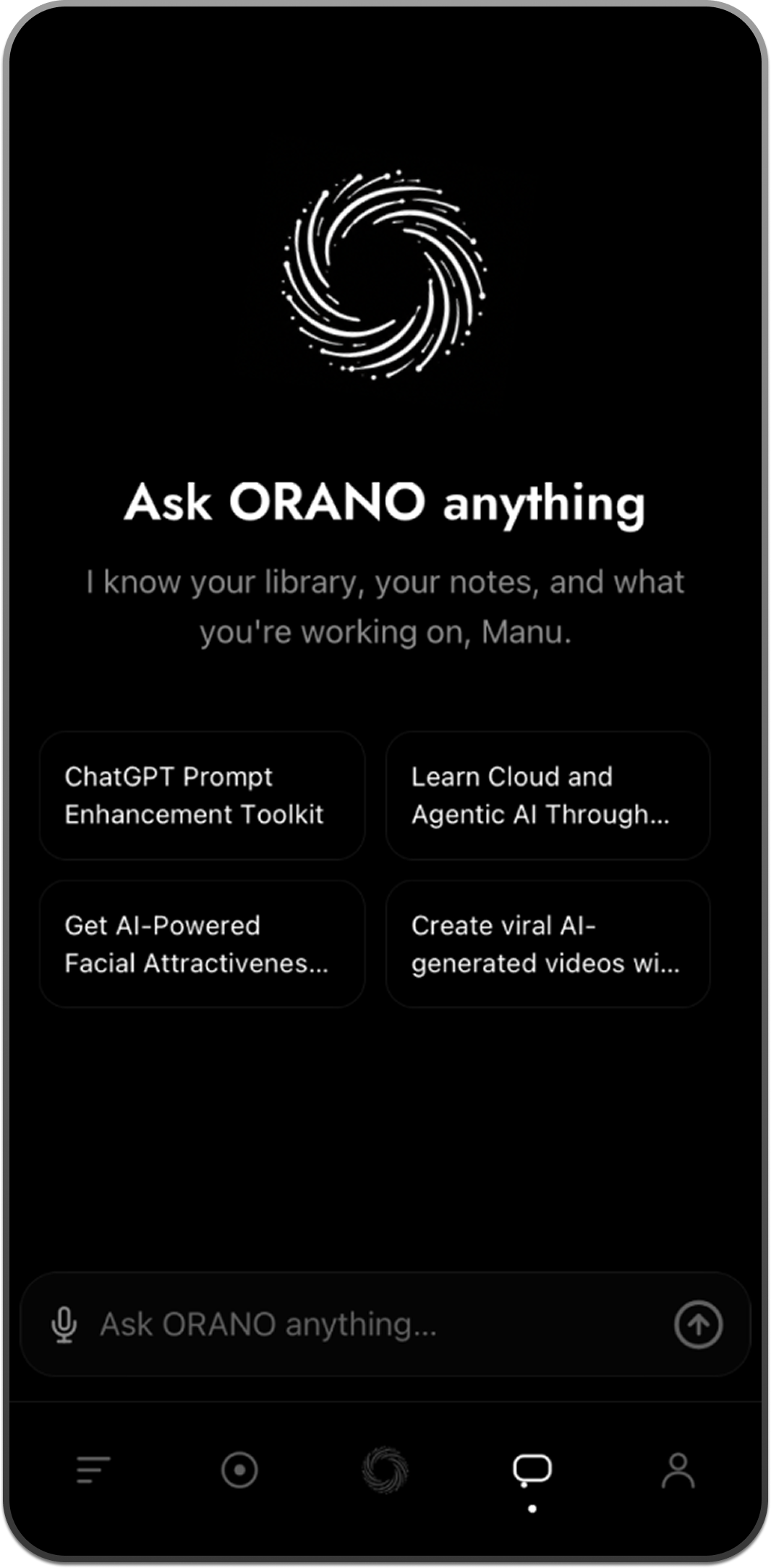 Ask ORANO assistant screen on a mobile phone