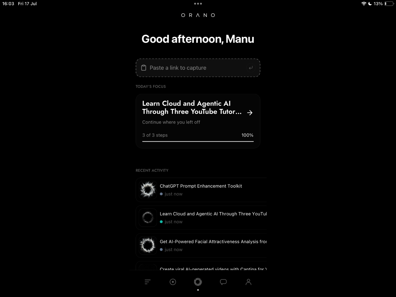Home capture screen
